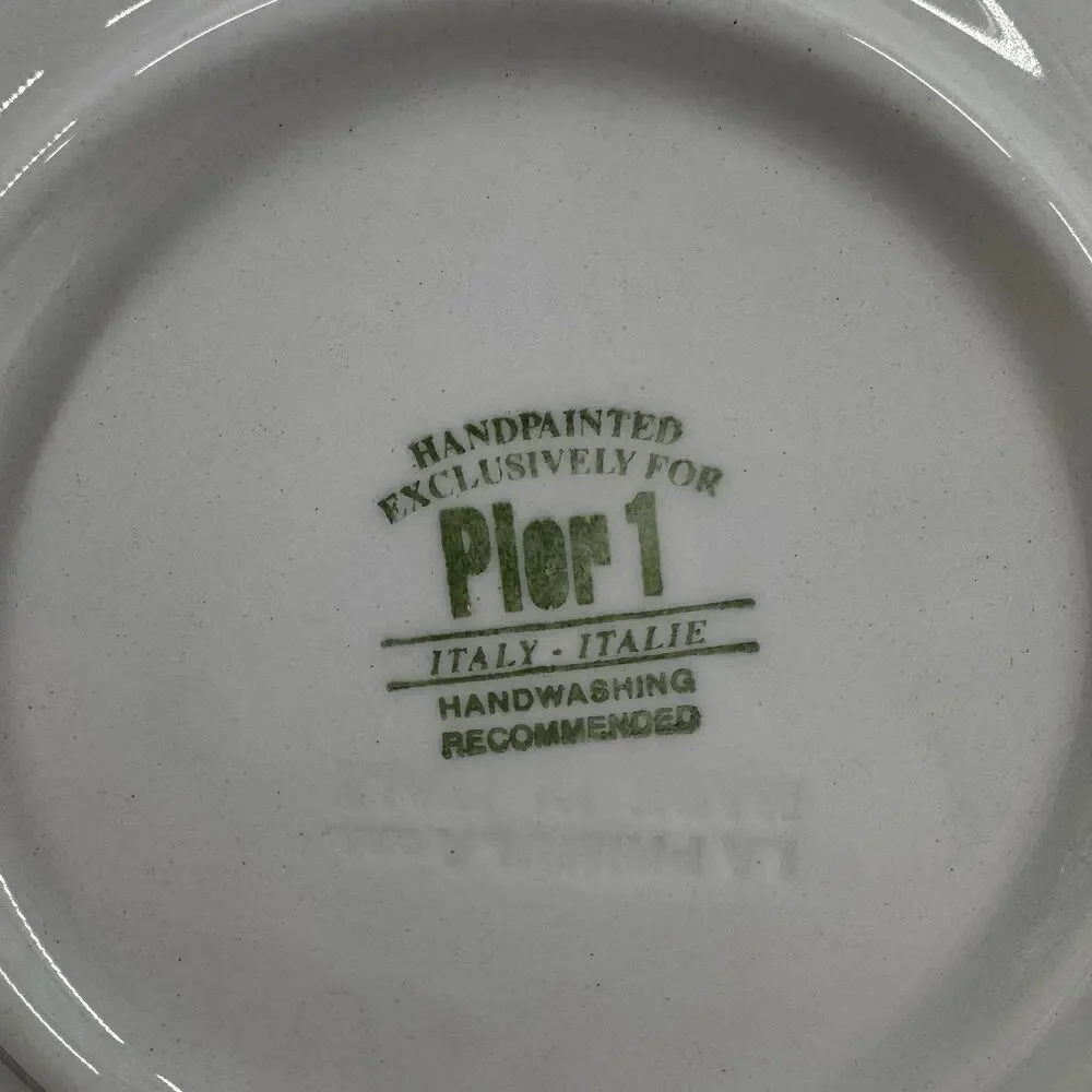 Pier 1 Green Coral Rust Bands Dessert/Salad Plates SET OF 4 Hand Painted ITALY